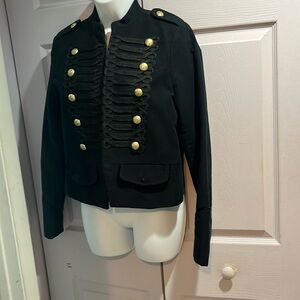 Gap black jacket with gold buttons and accessories.